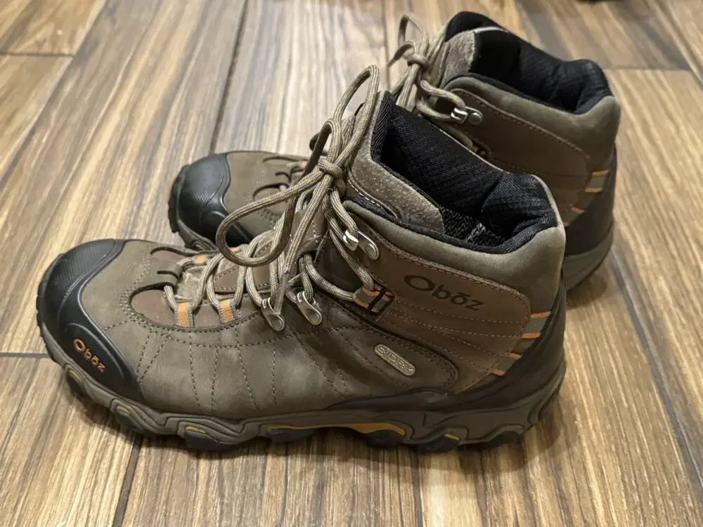 Oboz Bridger Mid Waterproof Hiking Boots Men’s 10.5 Brown Orange EU 44